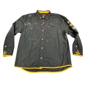 Akademiks Shirt Black Mens XL Long-Sleeve Button-Up Yellow Trim & Patches